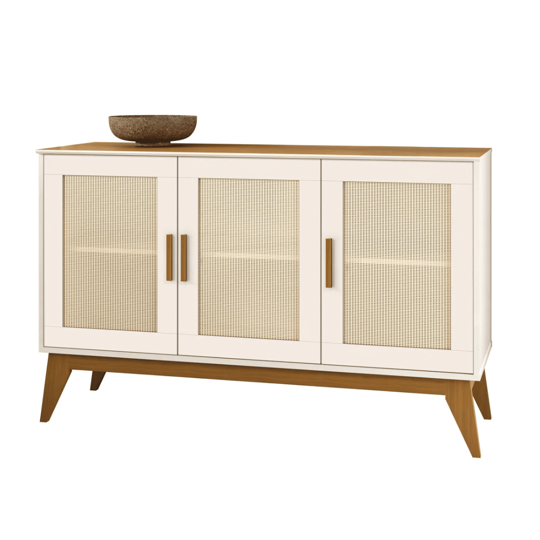 Buffet Aparador Andorra 3 Portas Tela Rattan Off White/Cedro EDN