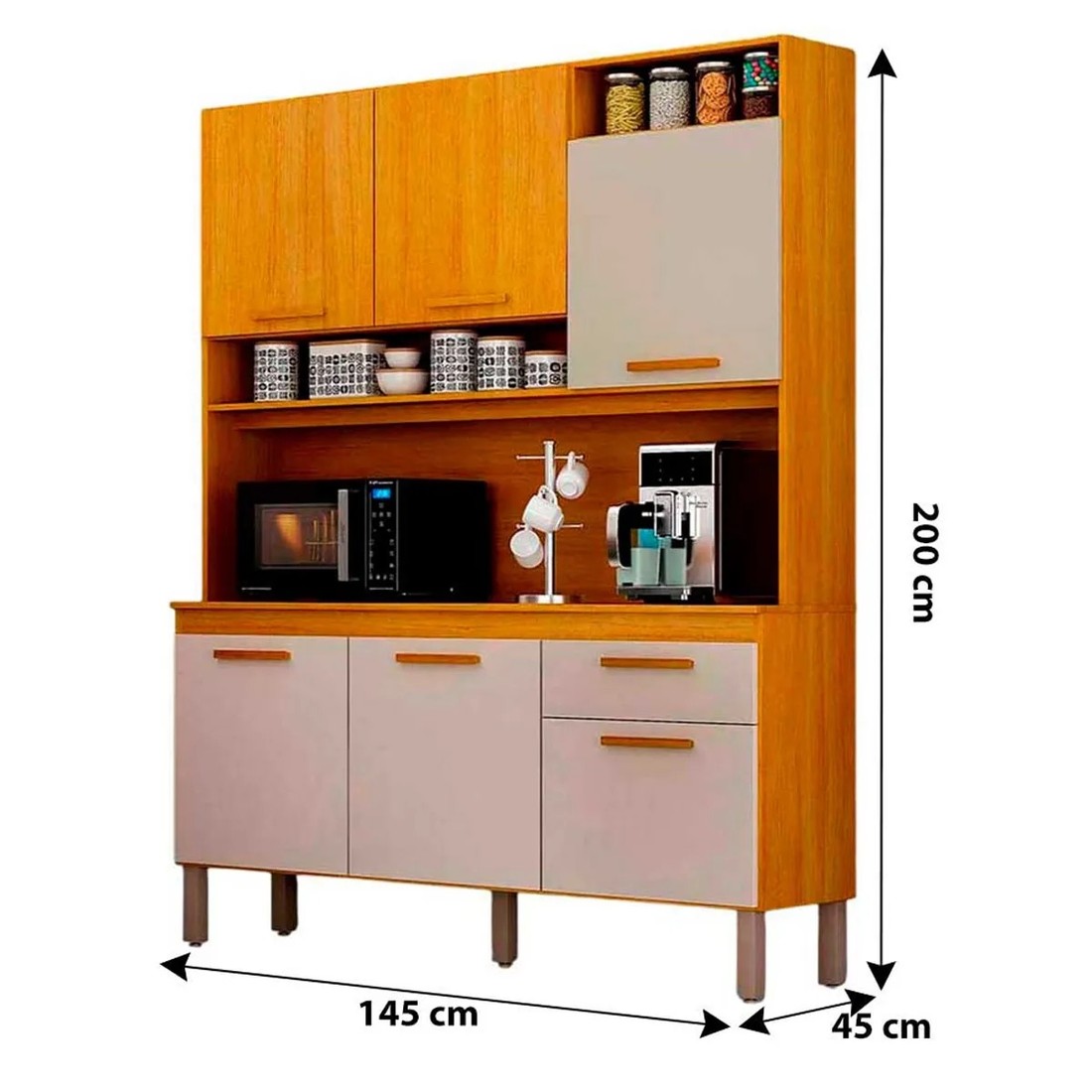 Kit Cozinha Noor 1,45m 6 Portas 1 Gaveta CHF Cinamomo Off White