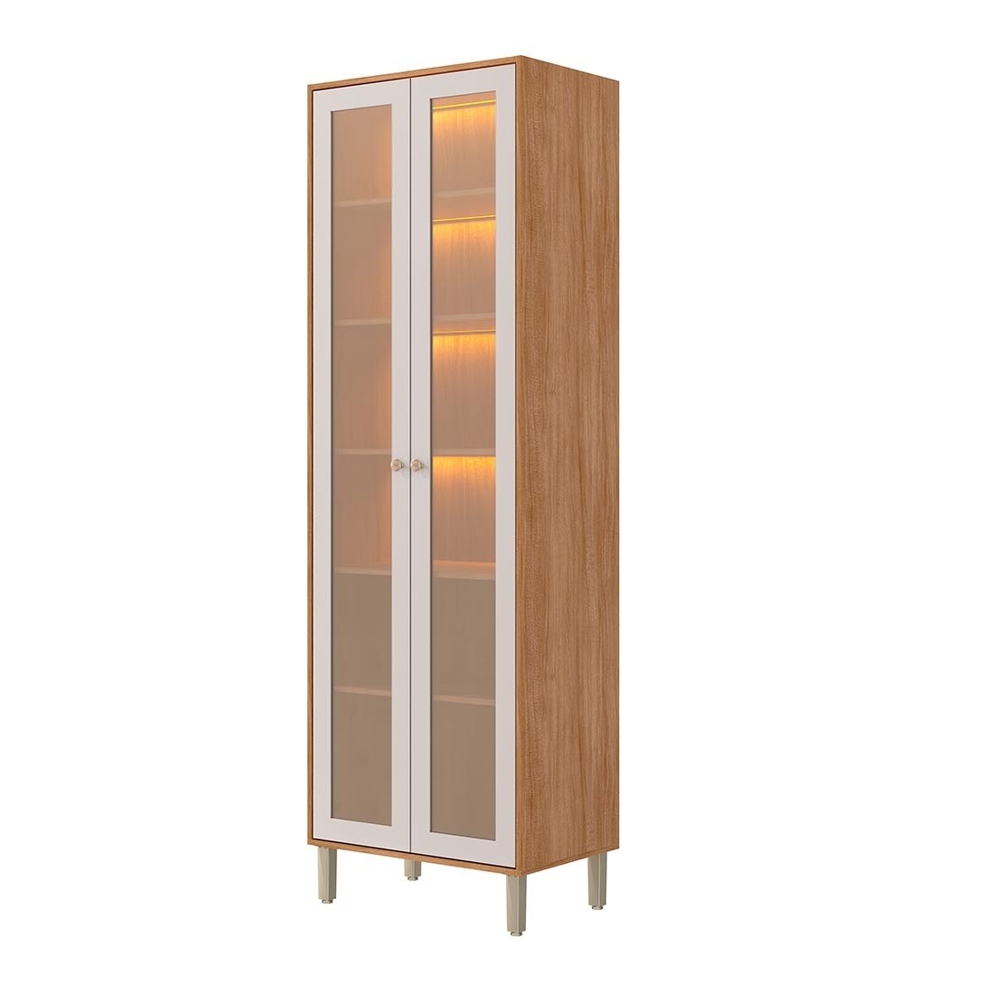 Cristaleira Reflecta Esplendida 100% MDF com LED 2 Portas 70cm MGM - Cinamomo/ Of White