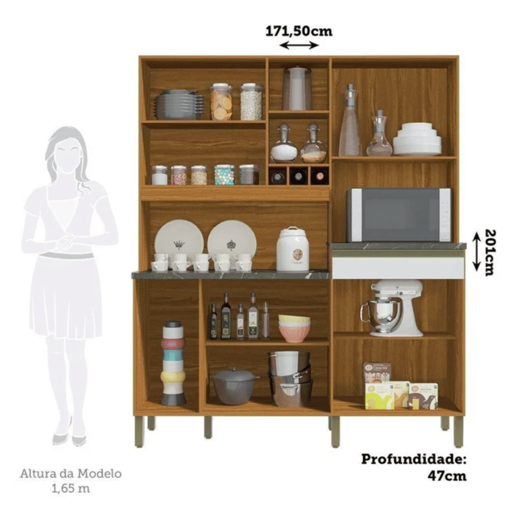 Armário de Cozinha Kit em MDF 9 Portas 1 Gaveta Ronipa Merlot Perfil Amendoa/Branco