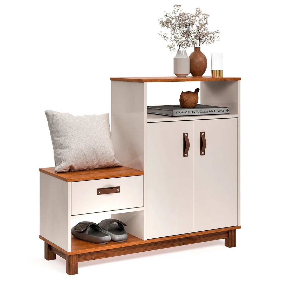 Armario Multiuso Sapateira EJ Móveis Organic 2 Portas e 1 Gaveta – Off White/Freijó Armario Multiuso Sapateira EJ Móveis Organic 2 Portas e 1 Gaveta – Off White/Freijó