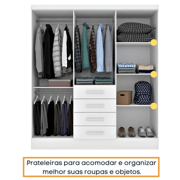 Guarda-Roupa Casal com Espelho, 6 Portas Tcil Móveis Arizona Branco Guarda-Roupa Casal com Espelho, 6 Portas Tcil Móveis Arizona Branco