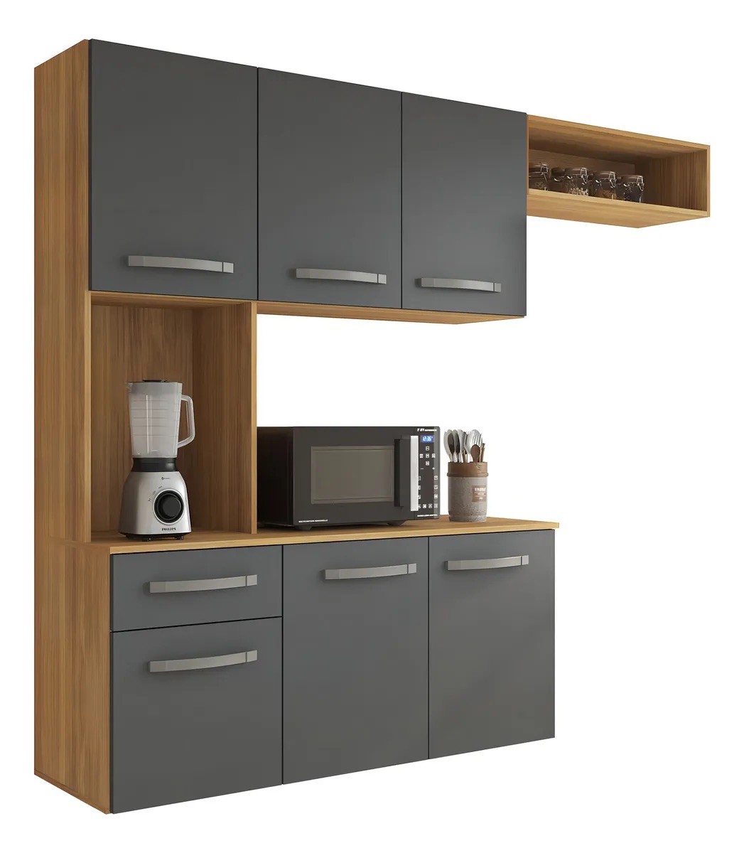 Cozinha Compacta Suspensa Completa Belíssima Freijo/Grafite - Fiorello Cozinha Compacta Suspensa Completa Belíssima Freijo/Grafite - Fiorello