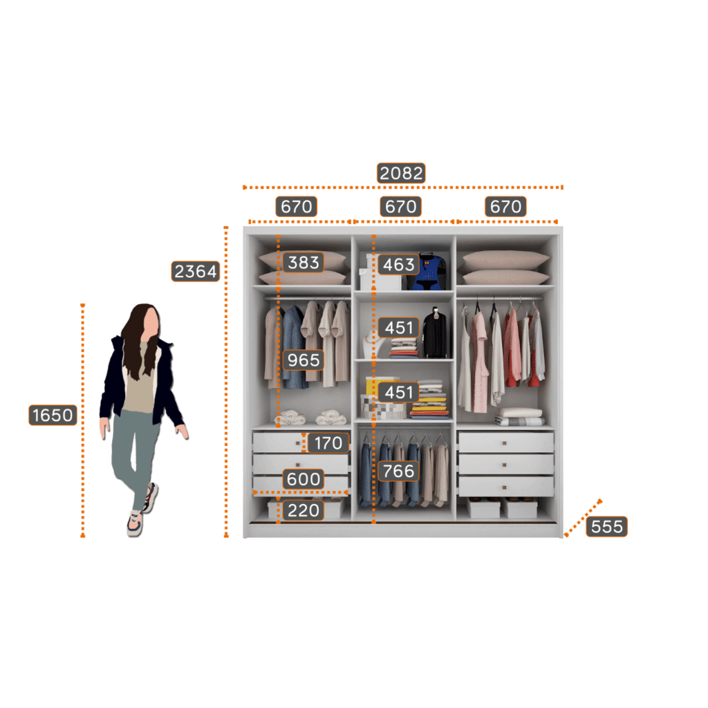 Guarda Roupa Casal com Espelho 3 Portas 6 Gavetas 100% MDF Arezzo Branco - Novo Horizonte