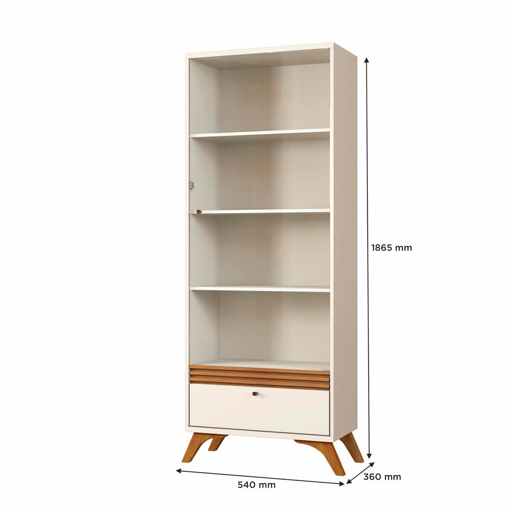 Cristaleira 1 Porta de Vidro 1 Gaveta Sevilha Off White/Naturalle - Mavaular Cristaleira 1 Porta de Vidro 1 Gaveta Sevilha Off White/Naturalle - Mavaular