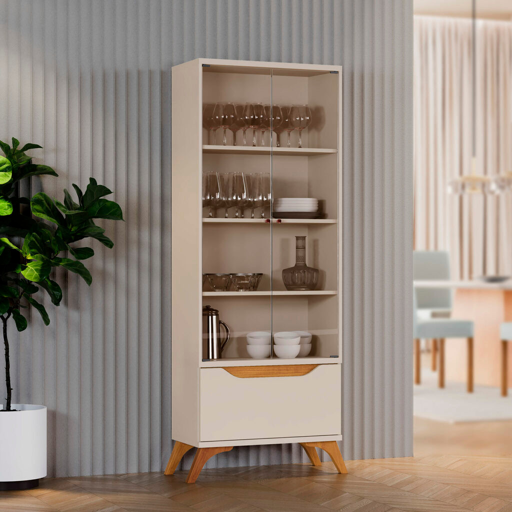 Cristaleira 2 Portas de Vidro 1 Gaveta Atenas Off White/Naturalle - Mavaular Cristaleira 2 Portas de Vidro 1 Gaveta Atenas Off White/Naturalle - Mavaular