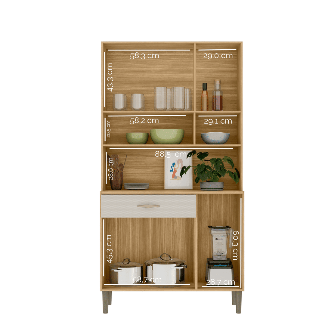 Armário de Cozinha 100% MDF Kit Golden 6 Portas Plus Freijó/Soft 