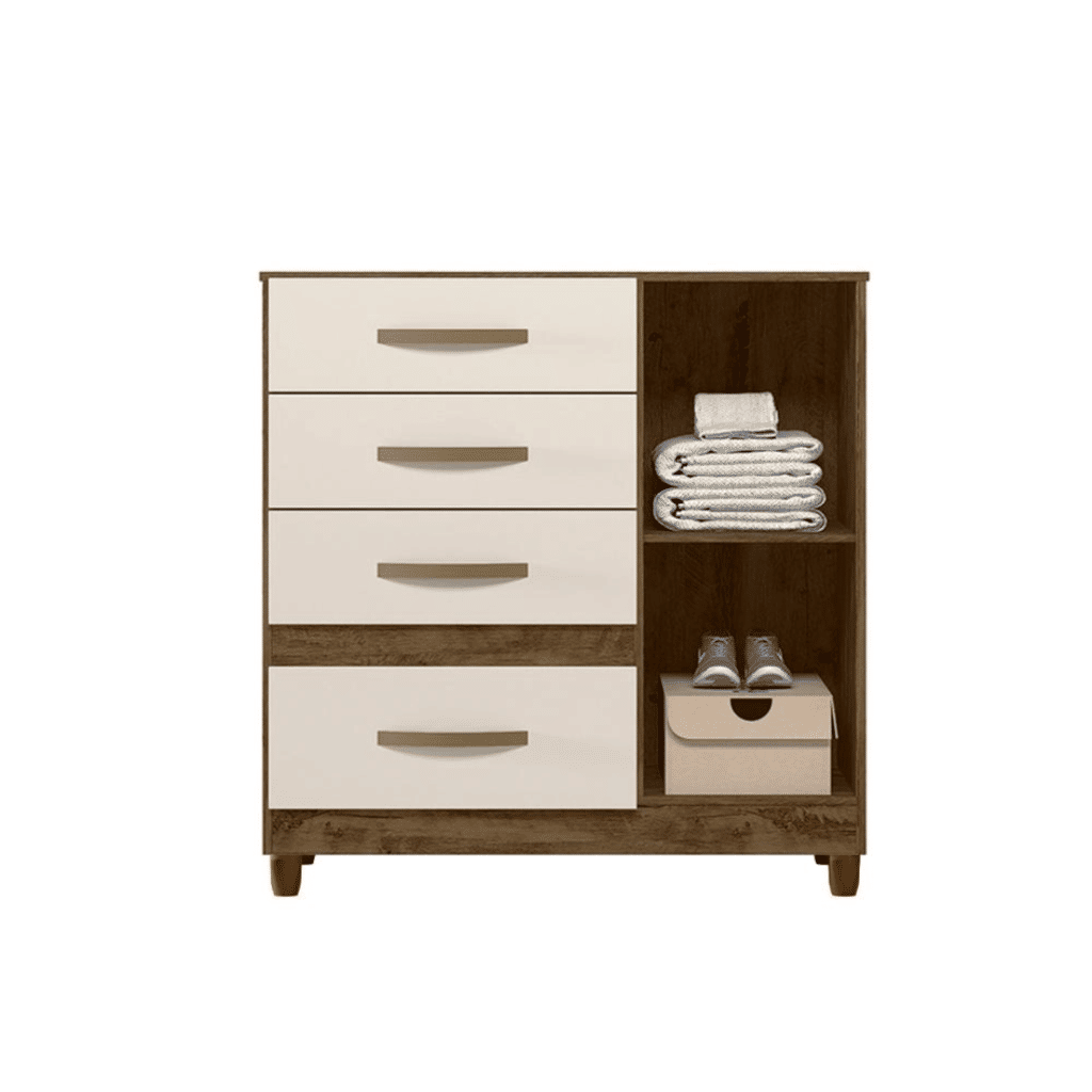 Cômoda para Quarto Com 4 Gavetas 1 Porta Moval Vênus Castanho/Off white Cômoda para Quarto Com 4 Gavetas 1 Porta Moval Vênus Castanho/Off white