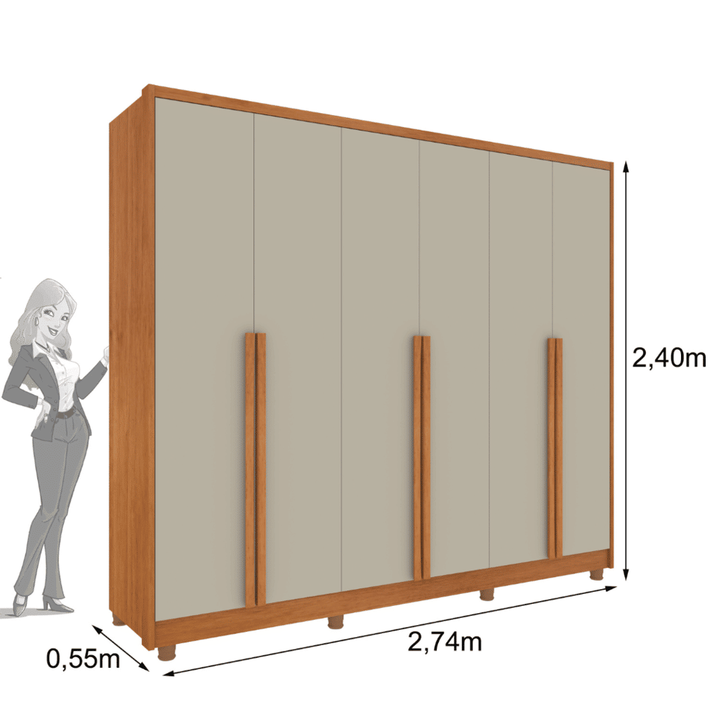 Guarda-Roupa Casal em MDF 6 Portas Tcil Móveis Realeza C/ Pés Cinamomo/Off White Guarda-Roupa Casal em MDF 6 Portas Tcil Móveis Realeza C/ Pés Cinamomo/Off White
