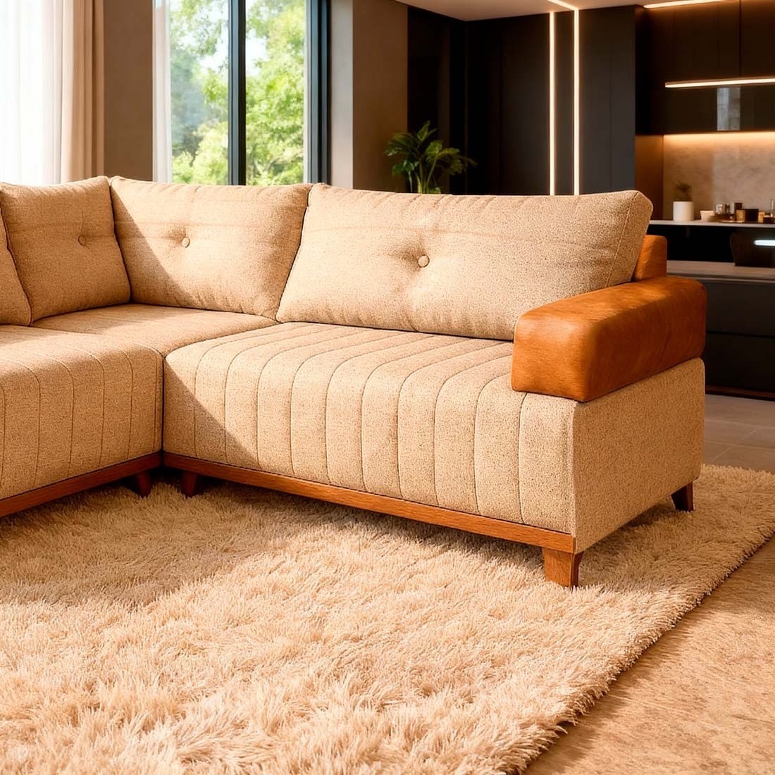 Sofá de Canto Sienna Plus 2 Lugares 177cm Bom Pastor - Bege