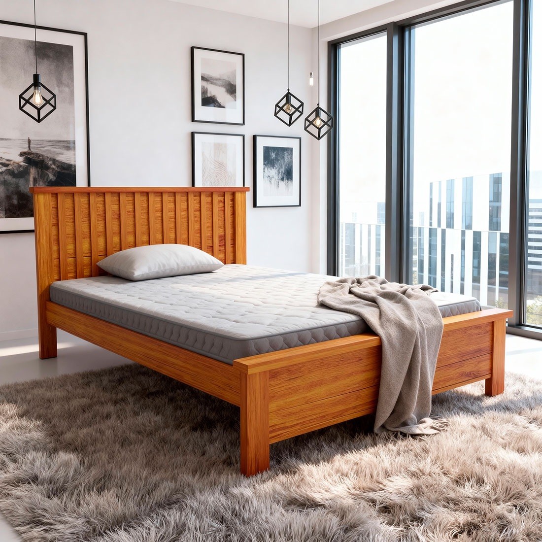 Cama Casal Versati 100% MDF Painel Ripado Bom Pastor - Naturall