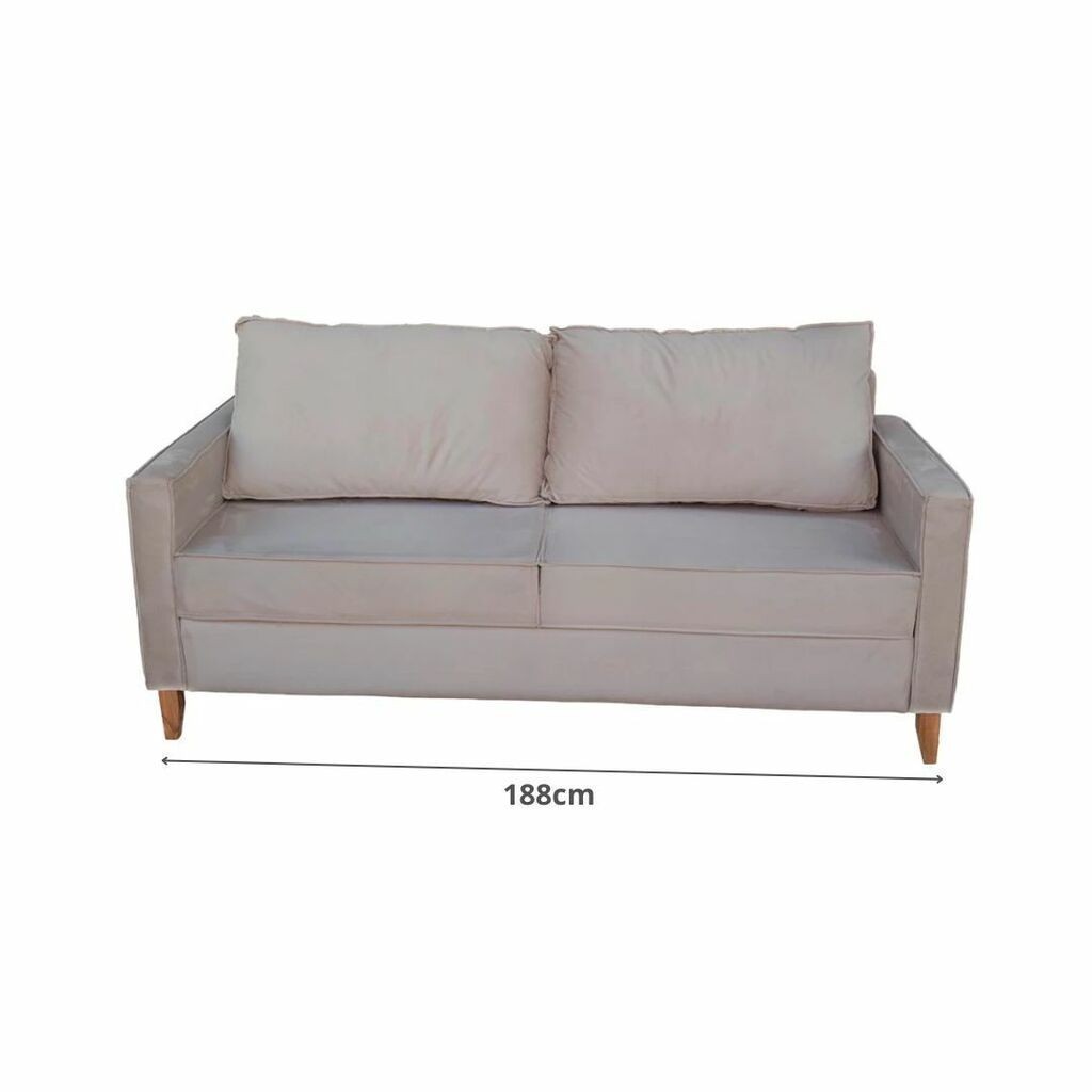 Sofá Chanel 3 Lugares com pés em Madeira de Eucalipto, Castor - Malu Estofados Sofá Chanel 3 Lugares com pés em Madeira de Eucalipto, Castor - Malu Estofados