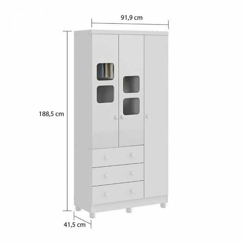 Guarda-Roupa Infantil em MDF 3 Portas Moveis Peroba Uli Branco Guarda-Roupa Infantil em MDF 3 Portas Moveis Peroba Uli Branco