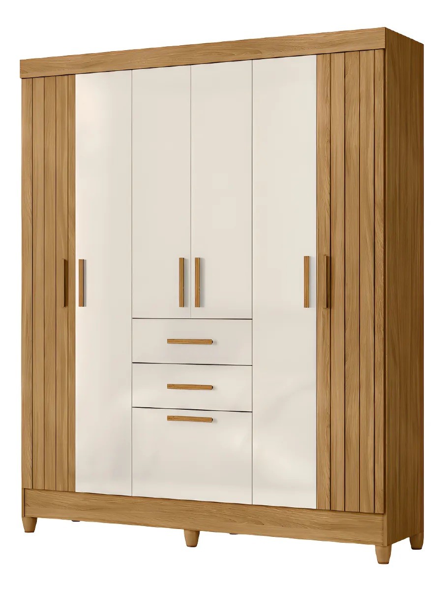 Guarda Roupa Casal Malta com 7 Portas e 2 Gavetas Freijó/ Off White - Moval Moveis