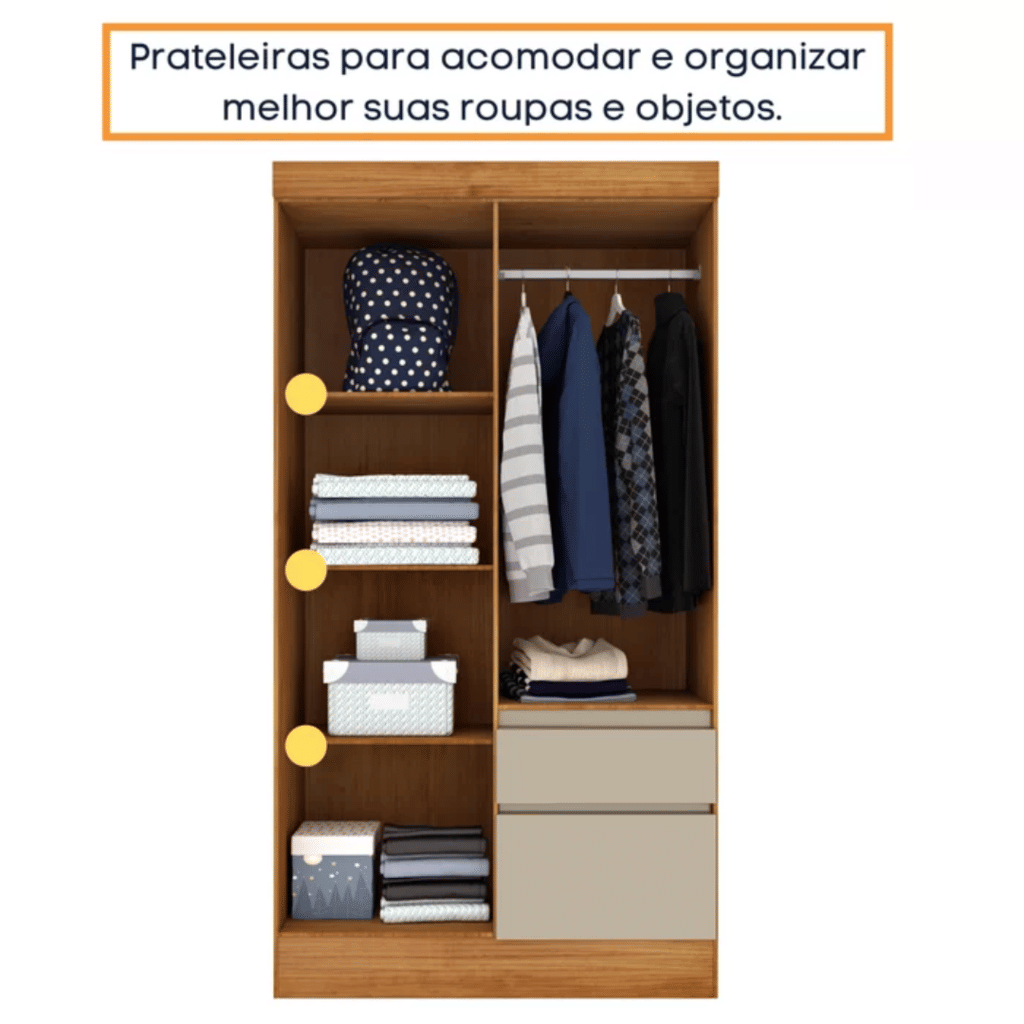 Guarda-Roupa Solteiro 4 Portas 2 Gavetas Oregon Cinamomo/Off White- Tcil Móveis  Guarda-Roupa Solteiro 4 Portas 2 Gavetas Oregon Cinamomo/Off White- Tcil Móveis