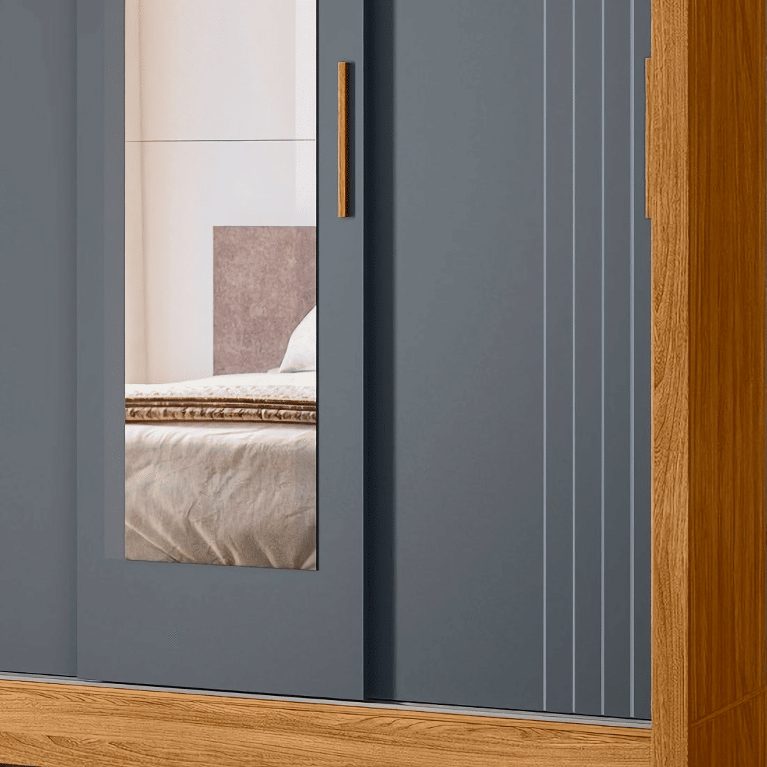 Guarda-Roupa com Espelho 3 Portas de Correr Bolívia Freijó/Cinza Frisado - Moval Guarda-Roupa com Espelho 3 Portas de Correr Bolívia Freijó/Cinza Frisado - Moval