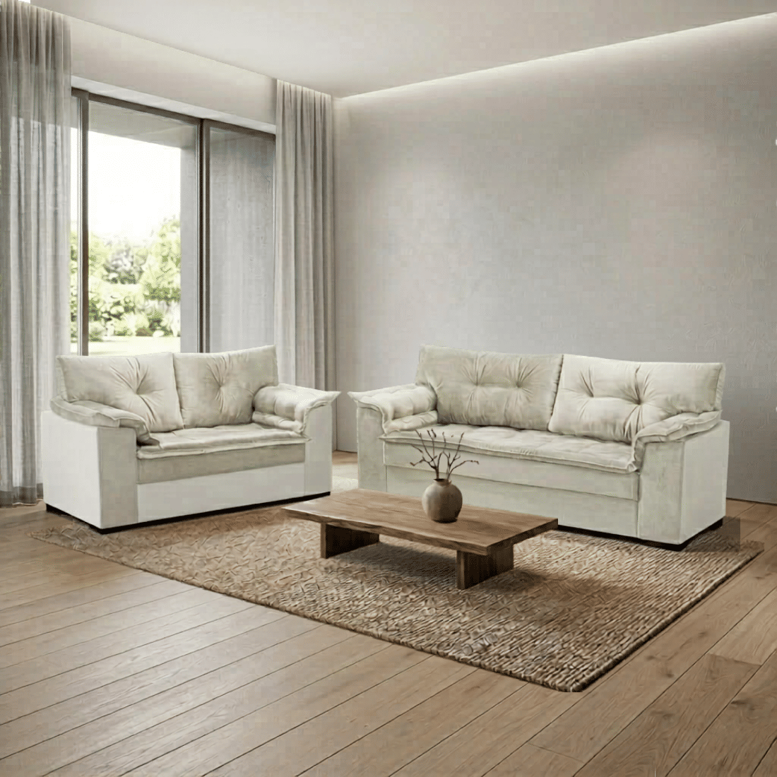 Sofá 3 e 2 Lugares Parma Bege - Malu Estofados