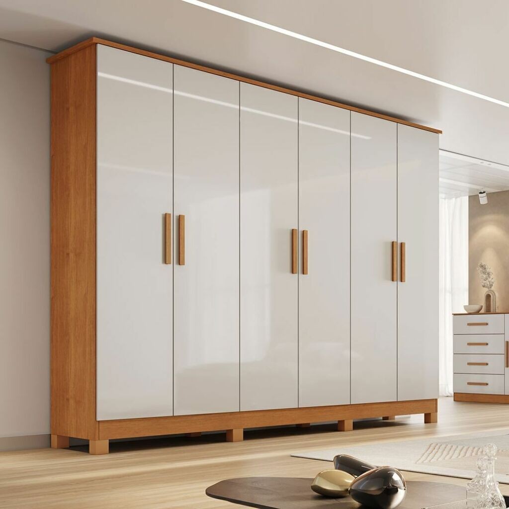 Guarda-Roupa Casal Em MDF 6 Portas Bianchi Nina Naturall/Off White Guarda-Roupa Casal Em MDF 6 Portas Bianchi Nina Naturall/Off White