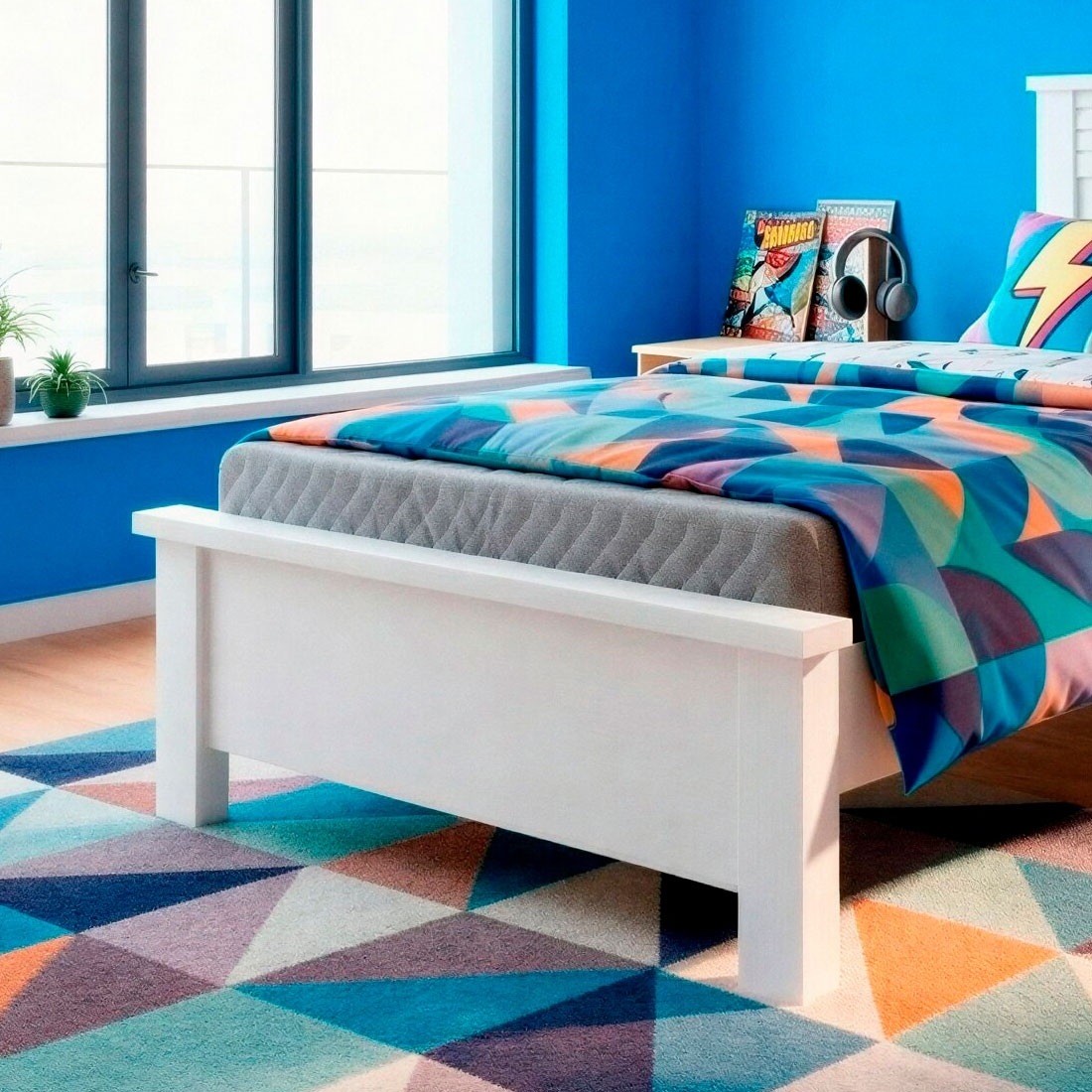 Cama Solteiro Sedan New Plus 100% MDF Painel Ripado Bom Pastor - Branco Cama Solteiro Sedan New Plus 100% MDF Painel Ripado Bom Pastor - Branco