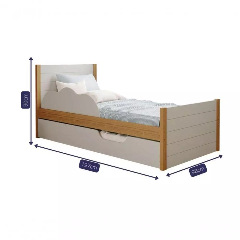 Cama Bibox Solteiro em MDF com Protetor Lateral Elza Cimol Nature/Off White Cama Bibox Solteiro em MDF com Protetor Lateral Elza Cimol Nature/Off White