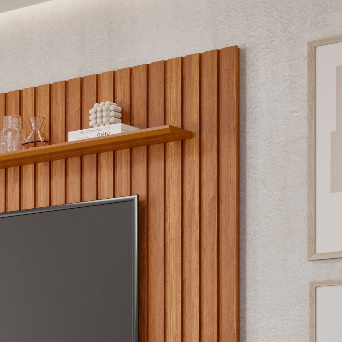 Rack com Painel 2.3 Ripado para TV 75 Polegadas 100% MDF Permóbili Moema Off White/Cinamomo Rack com Painel 2.3 Ripado para TV 75 Polegadas 100% MDF Permóbili Moema Off White/Cinamomo