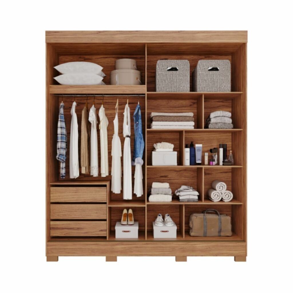 Guarda-Roupa Casal em MDF com Espelho, 2 Portas de Correr Ilhéus Cinamomo/Off White - Panan Guarda-Roupa Casal em MDF com Espelho, 2 Portas de Correr Ilhéus Cinamomo/Off White - Panan