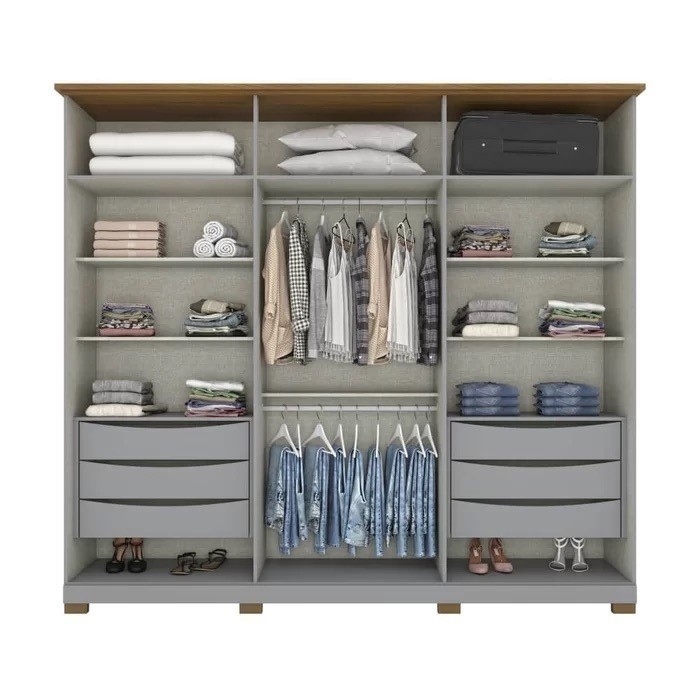 Guarda-roupa Casal com Espelho Napoli 6 Portas Cinza/Nature - Henn Guarda-roupa Casal com Espelho Napoli 6 Portas Cinza/Nature - Henn