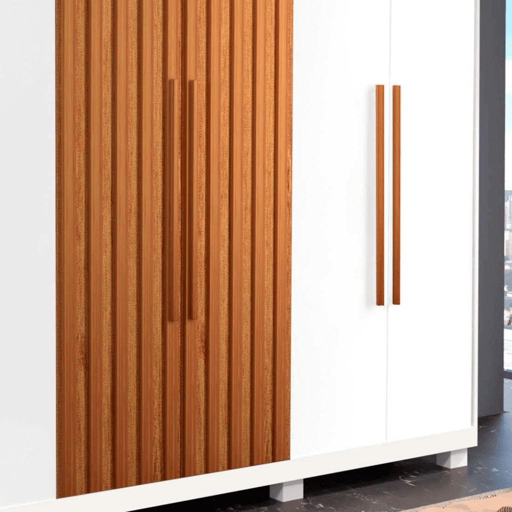 Guarda Roupa Casal Divine Plus 06 portas 100% MDF Branco/Naturalle Ripado - Bom Pastor Guarda Roupa Casal Divine Plus 06 portas 100% MDF Branco/Naturalle Ripado - Bom Pastor