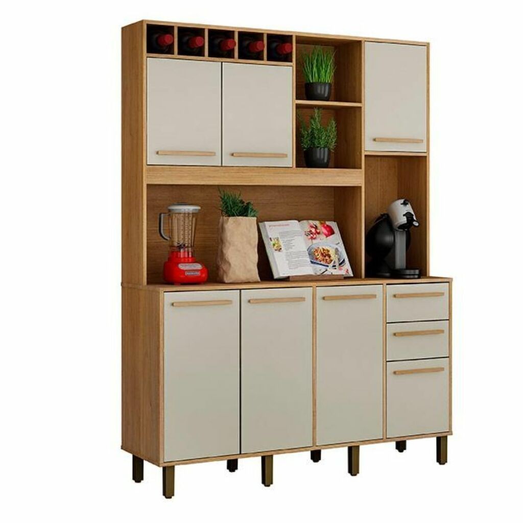 Armário de Cozinha Kit 7 Portas 2 Gavetas Valdemóveis Granada Cinamomo/Off White Armário de Cozinha Kit 7 Portas 2 Gavetas Valdemóveis Granada Cinamomo/Off White