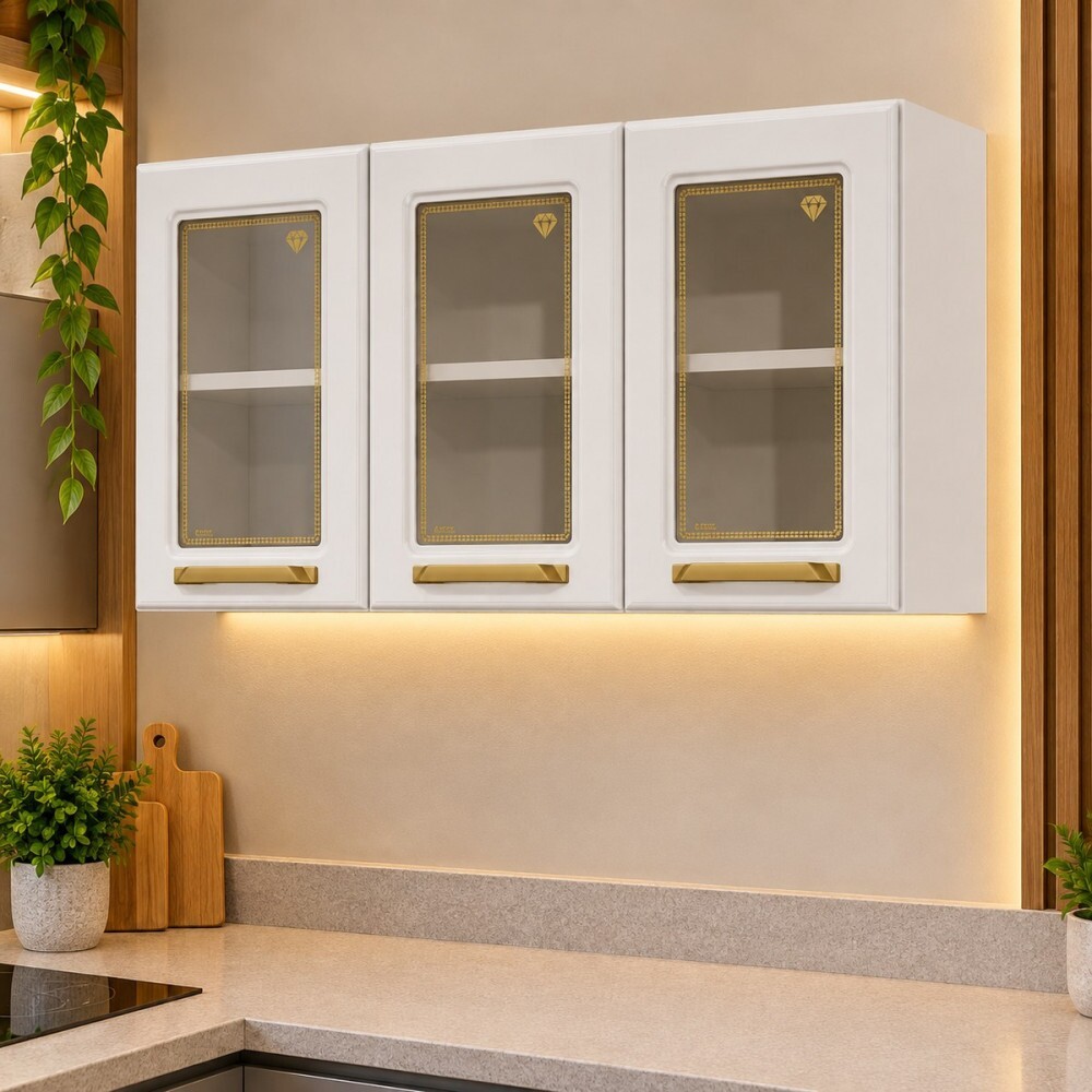 Armário Telasul Triplo Médio 3 Portas com Vidro Diamante New - Branco Armário Telasul Triplo Médio 3 Portas com Vidro Diamante New - Branco
