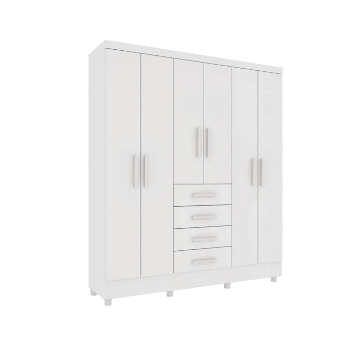 Guarda-Roupa Casal com Espelho, 6 Portas Tcil Móveis Arizona Branco Guarda-Roupa Casal com Espelho, 6 Portas Tcil Móveis Arizona Branco