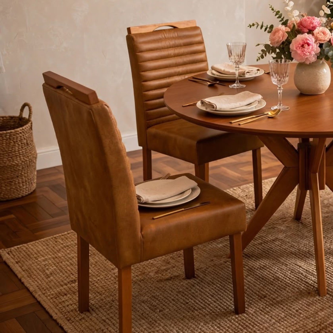 Mesa Italia 120x120 Madeira Maciça Laminado 4 Cadeiras Linha Couro Mesa Italia 120x120 Madeira Maciça Laminado 4 Cadeiras Linha Couro