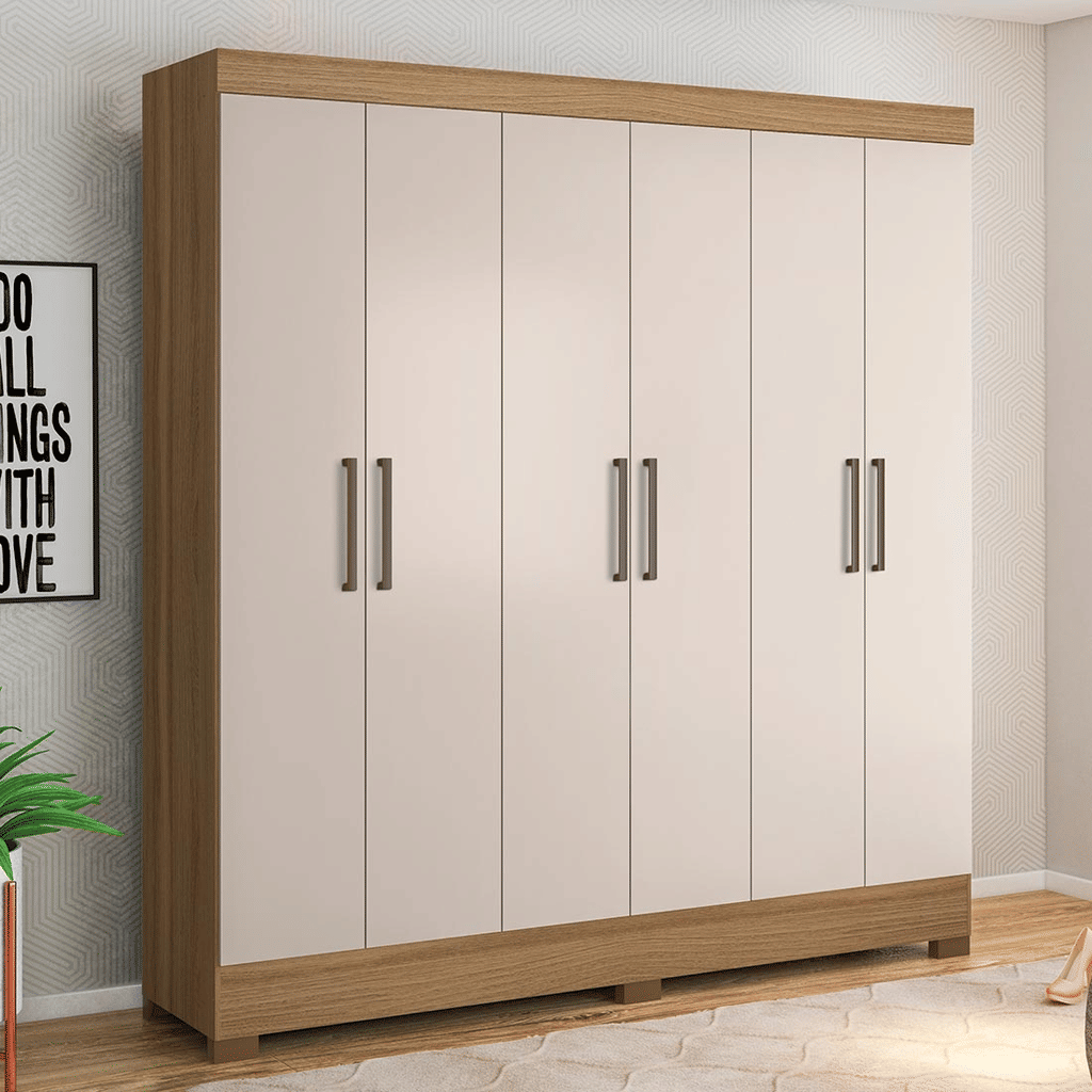 Guarda-Roupa Casal 6 Portas Pratico Amendoa/Off White - Demobile Guarda-Roupa Casal 6 Portas Pratico Amendoa/Off White - Demobile