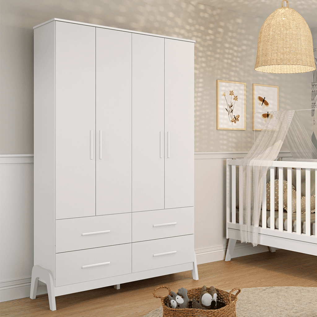Guarda-Roupa Infantil 100% MDF 4 Portas Moveis Peroba Guti Branco Guarda-Roupa Infantil 100% MDF 4 Portas Moveis Peroba Guti Branco