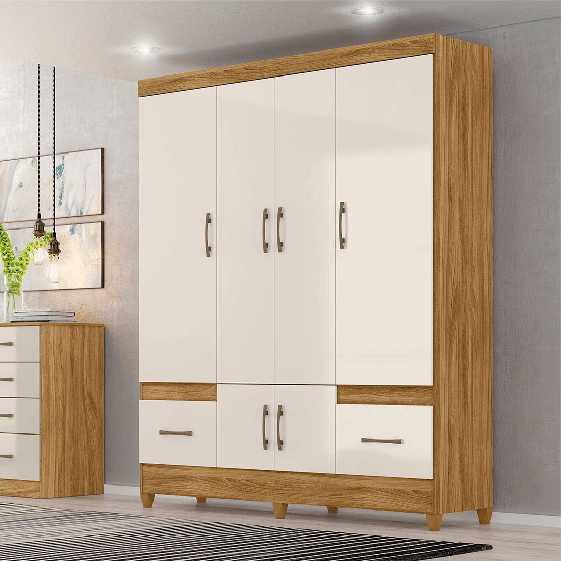 Guarda Roupa Solteiro MS912, 6 Portas Freijo/Off White - Moval