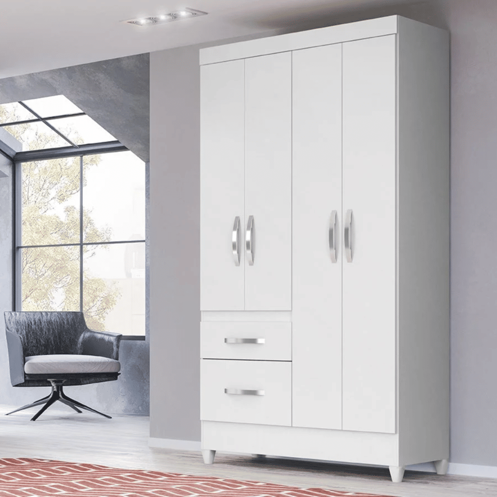 Guarda-Roupa Solteiro 4 Portas Moval Madri Branco Flex Guarda-Roupa Solteiro 4 Portas Moval Madri Branco Flex