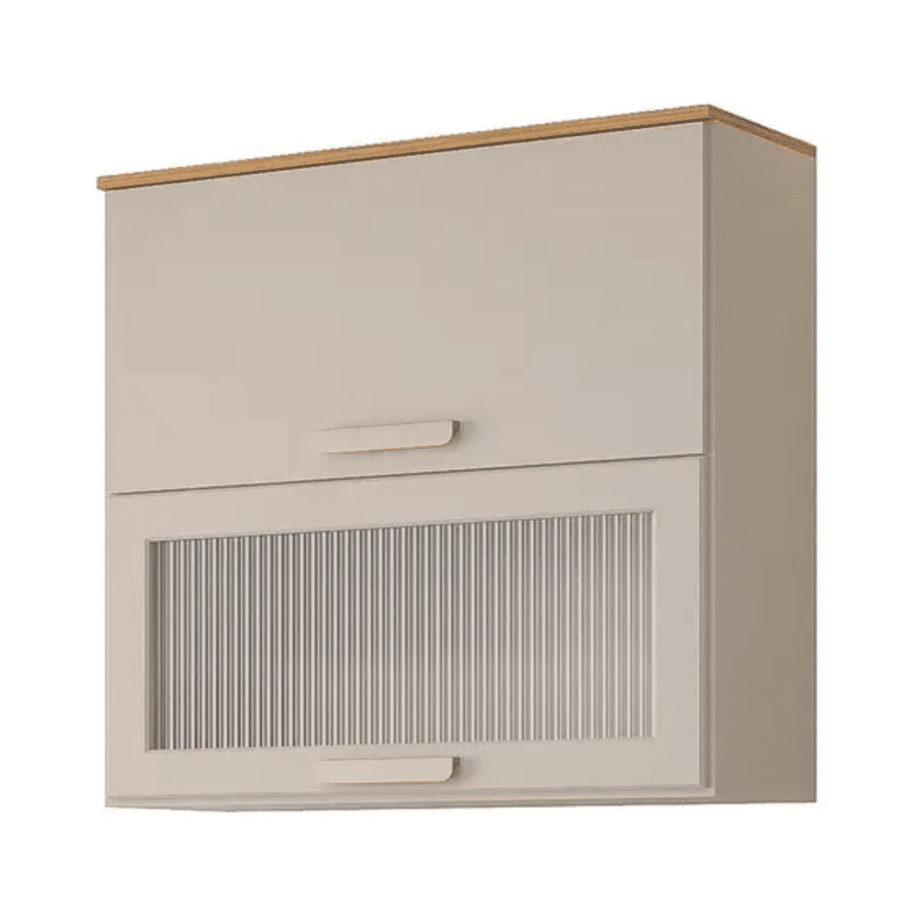 Armário Aéreo Bella 80cm 2 Portas Basculantes, 1 com Vidro, Off White/Freijó - MGM Armário Aéreo Bella 80cm 2 Portas Basculantes, 1 com Vidro, Off White/Freijó - MGM