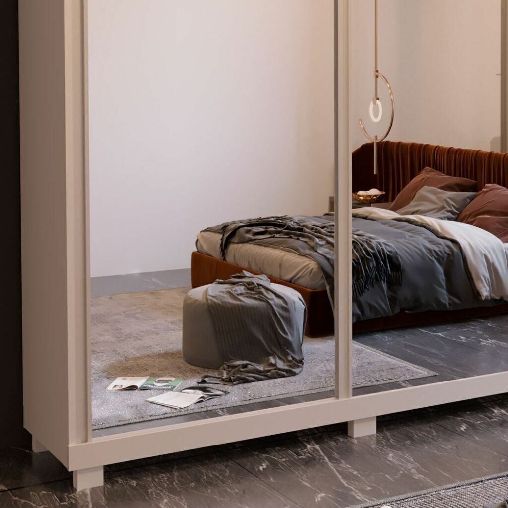 Guarda Roupa Casal Com Espelho 3 Portas de Correr em MDF Raissa Branco - Bom Pastor  Guarda Roupa Casal Com Espelho 3 Portas de Correr em MDF Raissa Branco - Bom Pastor