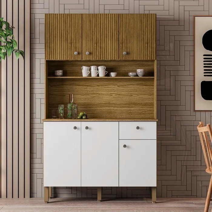 Armário de Cozinha Kit 6 Portas Style Frisado Freijo/Supremo - Kits Paraná Armário de Cozinha Kit 6 Portas Style Frisado Freijo/Supremo - Kits Paraná