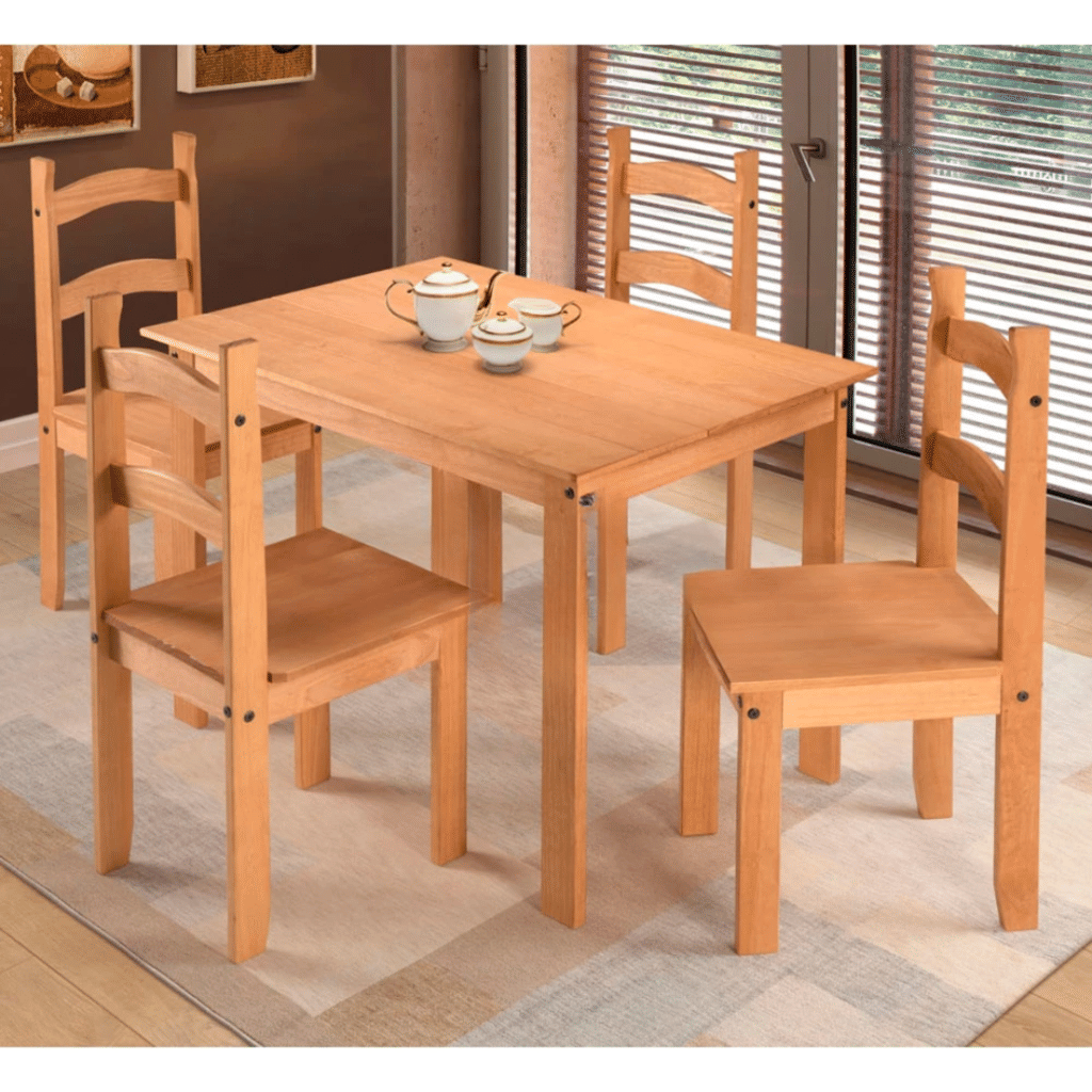 Conjunto Mesa de Madeira e 4 Cadeiras Neuza na cor Mel (110x70) - Francine Conjunto Mesa de Madeira e 4 Cadeiras Neuza na cor Mel (110x70) - Francine