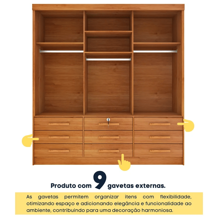 Guarda-Roupa Casal 3 Portas 9 Gavetas Tcil Móveis Chicago Cinamomo Guarda-Roupa Casal 3 Portas 9 Gavetas Tcil Móveis Chicago Cinamomo