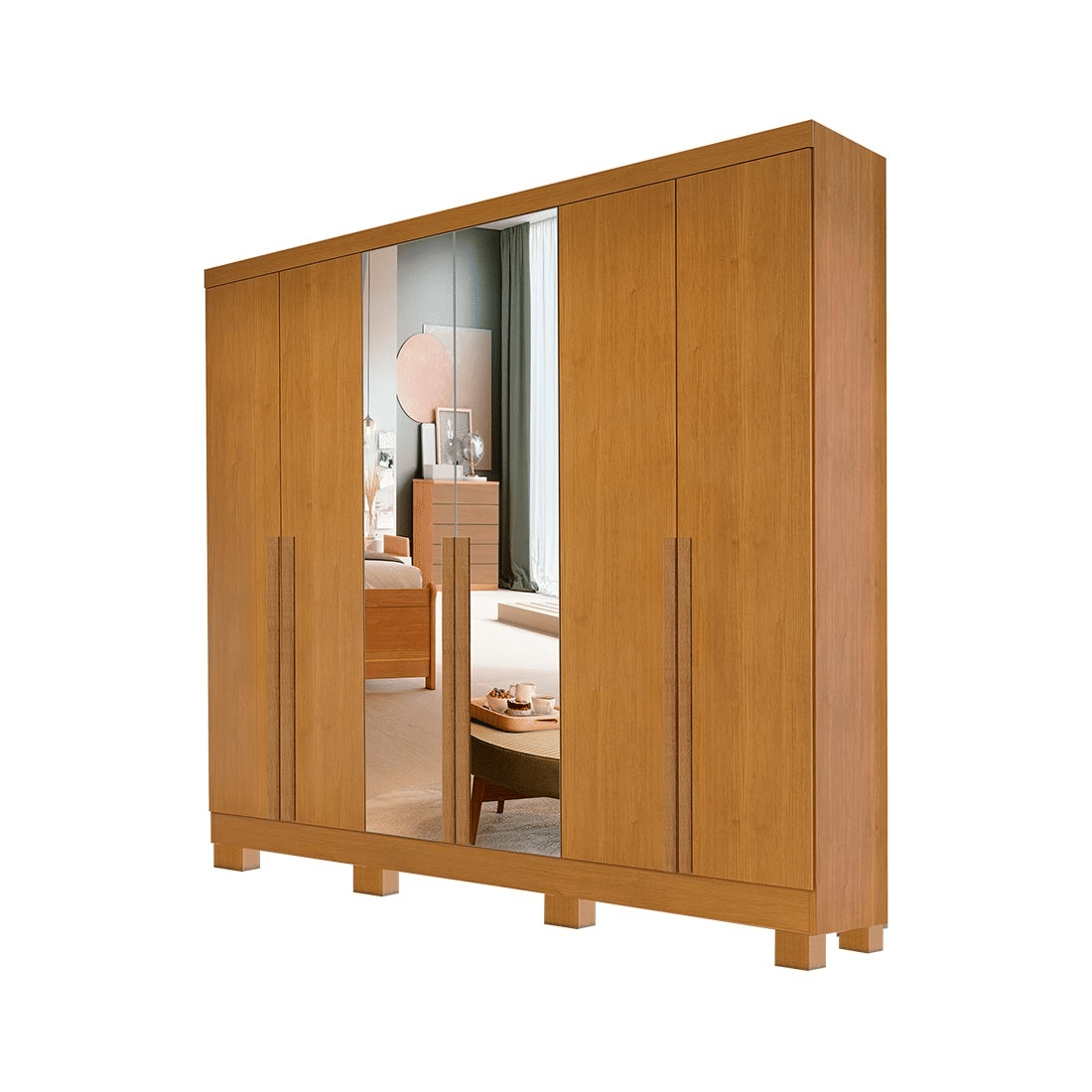 Guarda Roupa Casal Master 240 6 Portas, com Espelho, 100% MDF cor Nature - Bianchi  Guarda Roupa Casal Master 240 6 Portas, com Espelho, 100% MDF cor Nature - Bianchi