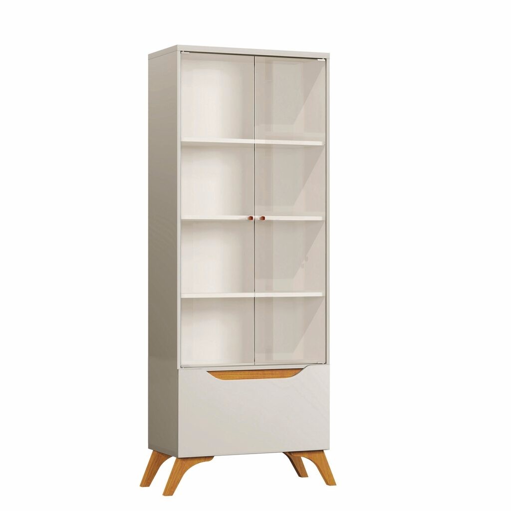 Cristaleira 2 Portas de Vidro 1 Gaveta Atenas Off White/Naturalle - Mavaular Cristaleira 2 Portas de Vidro 1 Gaveta Atenas Off White/Naturalle - Mavaular