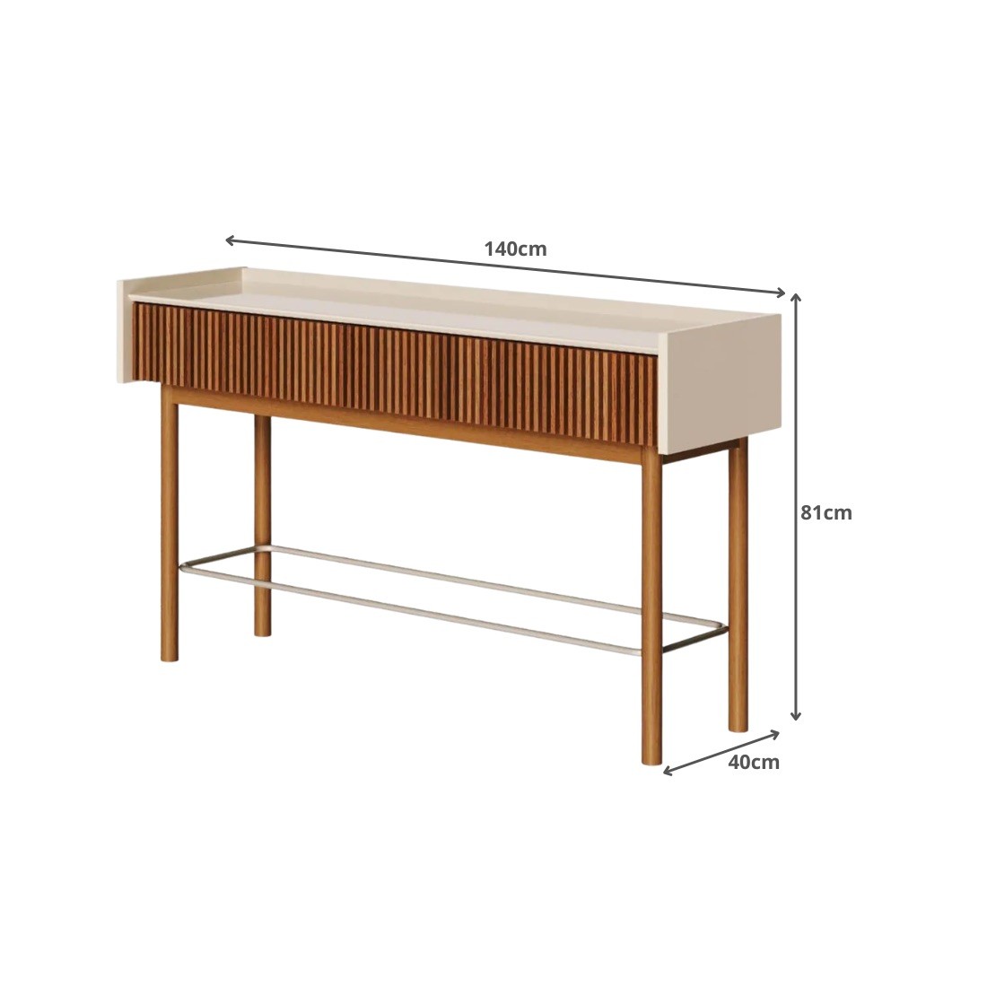 Aparador Dune Ripado 140cm Imcal 2 Gavetas Fecho Toque Madeira Maciça Corrediças Telescópicas - Off White