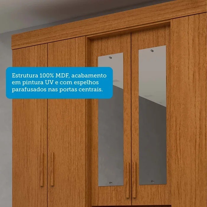 Guarda-Roupa com Espelho Debora 6 Portas 100% MDF Cinamomo - Acp Móveis Guarda-Roupa com Espelho Debora 6 Portas 100% MDF Cinamomo - Acp Móveis