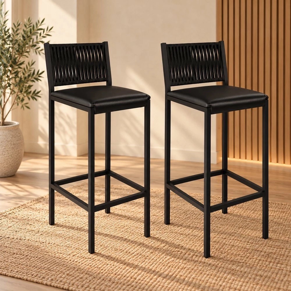 Conjunto 2 Banquetas Nina Móveis Teixeira com Corda Náutica - Preto