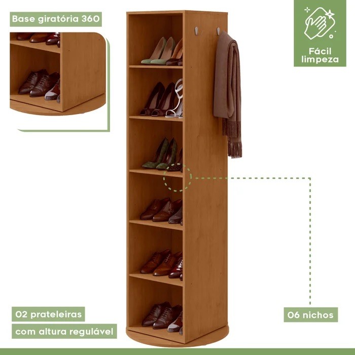 Multiuso Sapateira Esthela com Espelho e Base Giratória – Lopas – Cor Amendola Multiuso Sapateira Esthela com Espelho e Base Giratória – Lopas – Cor Amendola