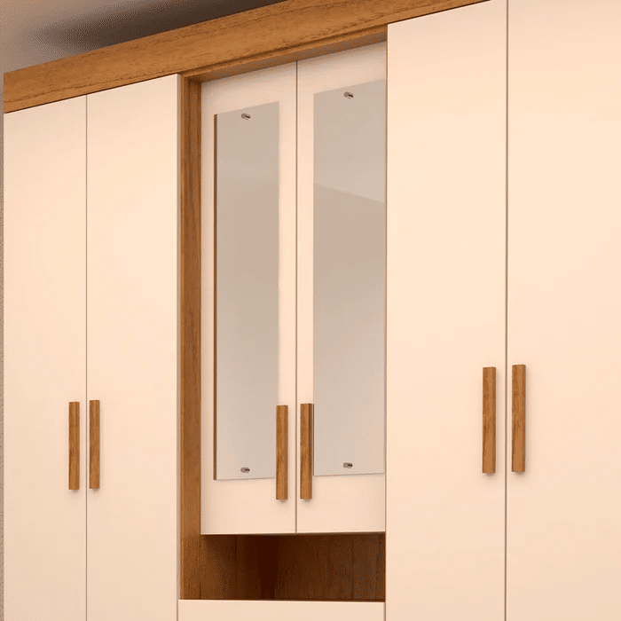 Guarda-Roupa com Espelho Debora 6 Portas 100% MDF Cinamomo/Off White - Acp Móveis Guarda-Roupa com Espelho Debora 6 Portas 100% MDF Cinamomo/Off White - Acp Móveis