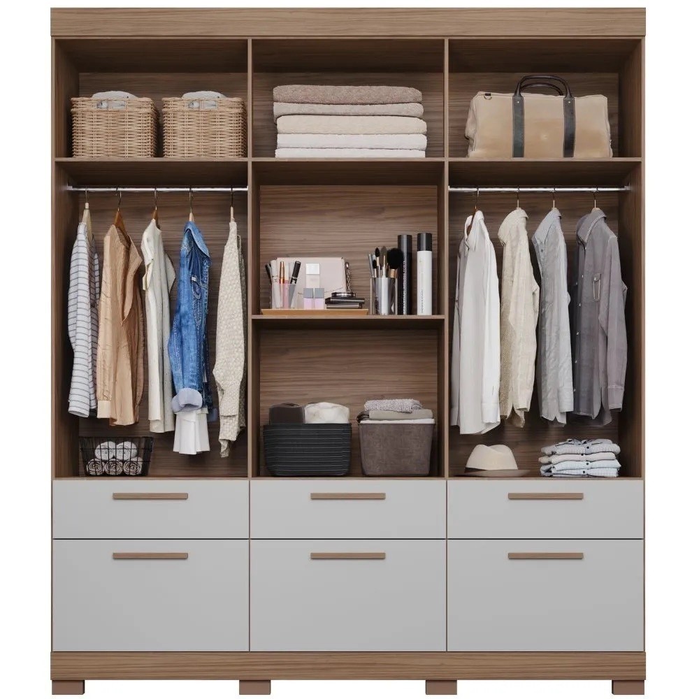 Guarda-Roupa Casal em MDF 6 Portas Panan Porto Avela/Perola Guarda-Roupa Casal em MDF 6 Portas Panan Porto Avela/Perola