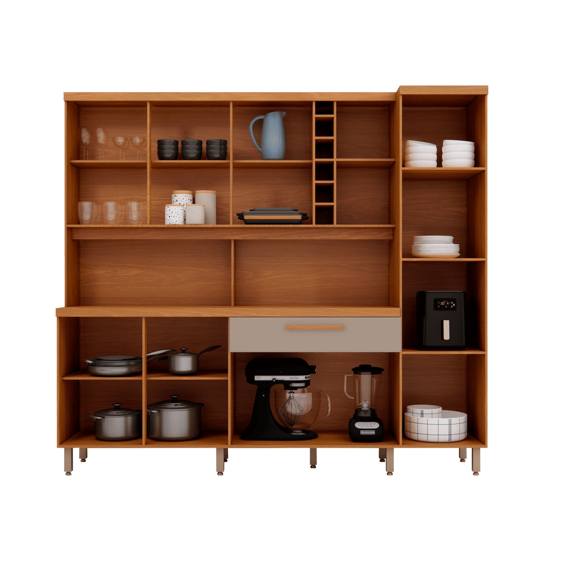 Kit Cozinha Cairo 8 Portas 221cm Luciane - Cumaru/Mocaccino